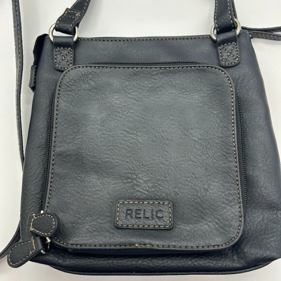 Relic By Fossil Black Vegan Leather Crossbody Bag Outer Pockets Top Zip Square‎ - Picture 1 of 10